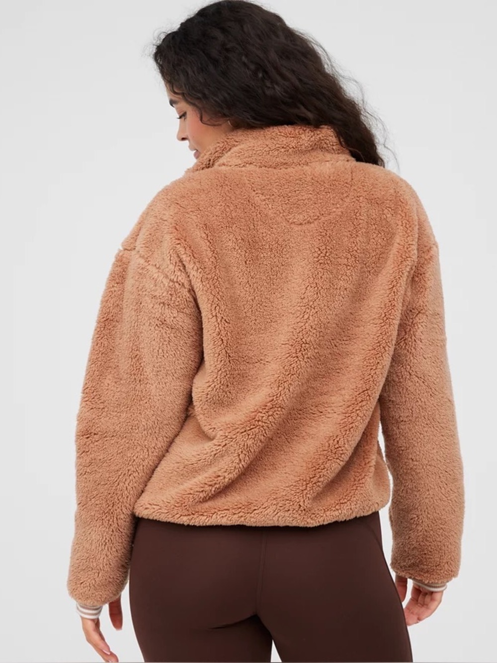 Aerie fluffy Sherpa Cozy quarter Zip Faux Fur Pullover Jacket beach dune xl - Picture 2 of 5